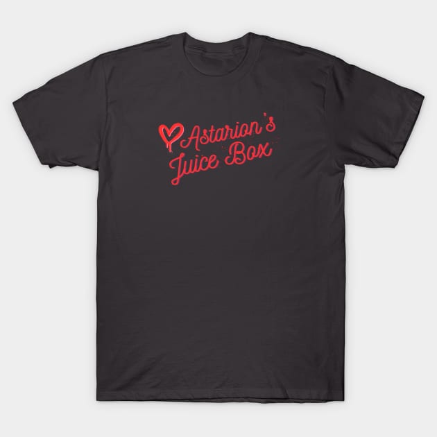 Astarions Juice Box red text and heart T-Shirt by WildMagicUK